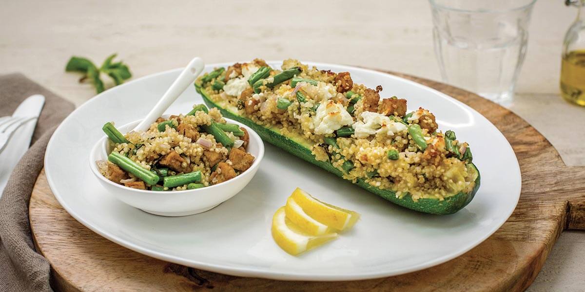Courgettes farcies végétariennes  au quinoa et haricots croquants